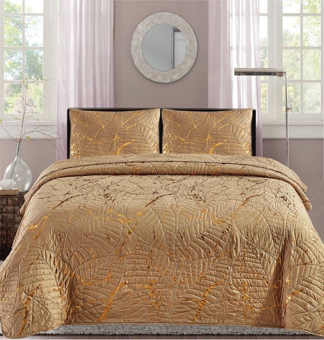 Copriletto - Christelle - 220 x 240 cm - 2 federe - Tortora Oro - 100% Poliestere