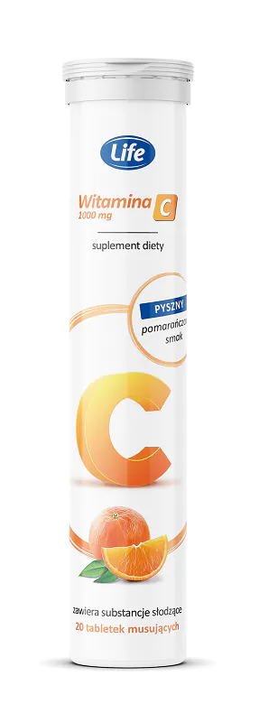 Life Witamina C 1000 mg, Smak pomarańczowy, Tabletki musujące