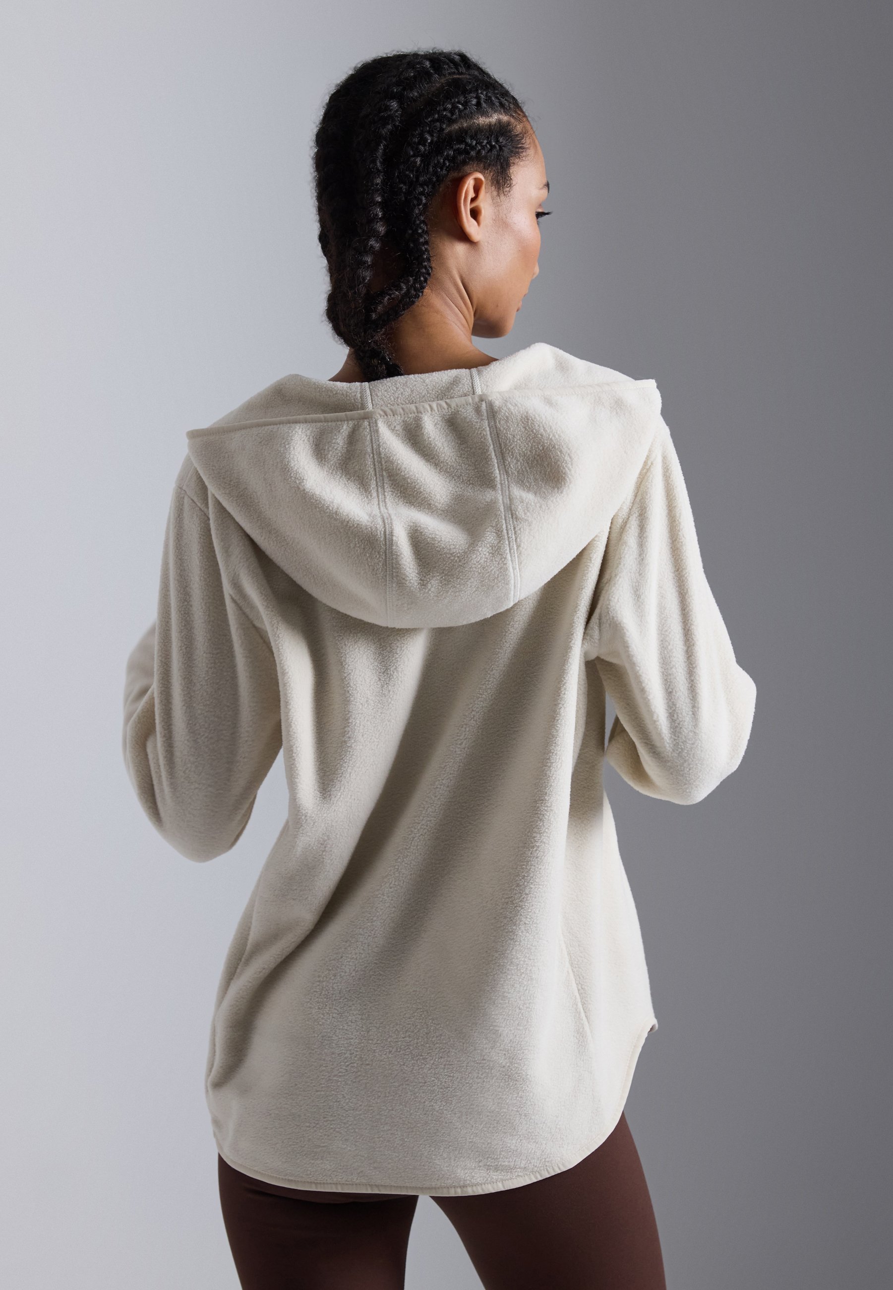 Moletom Even&Odd Active Oversized com Zíper, Capuz e Aberturas para Polegar - Bege