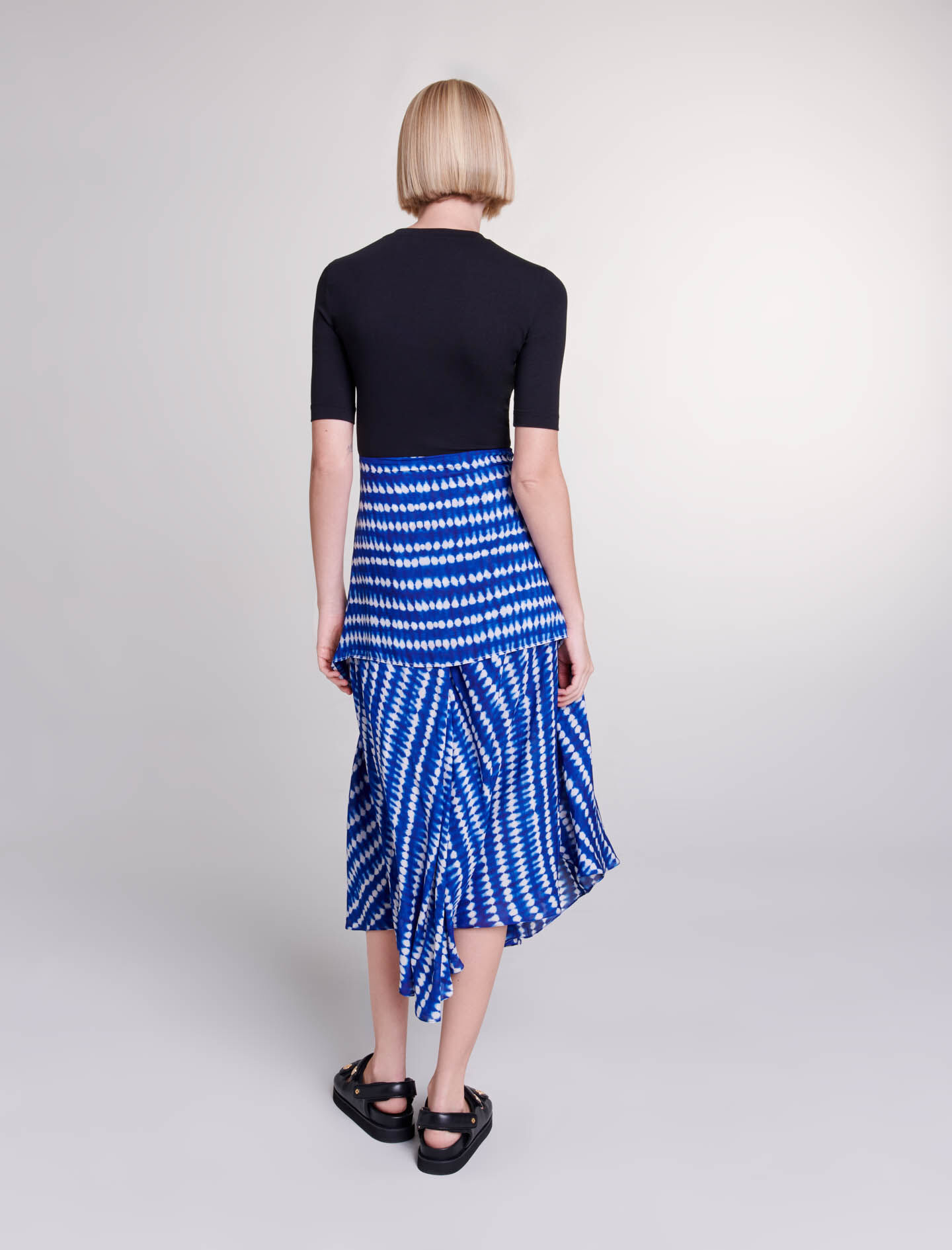 Lange jurk met 2-in-1 effect - tie-dye print, blauwe drop