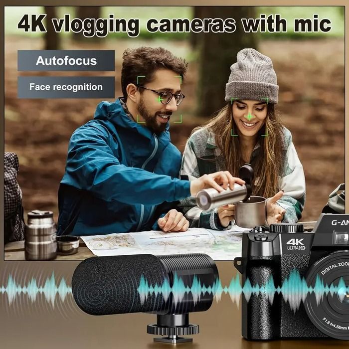 Digital cameras for 4K photography, 48MP with autofocus, vlogging camera including 32GB TF card & 2 batteries