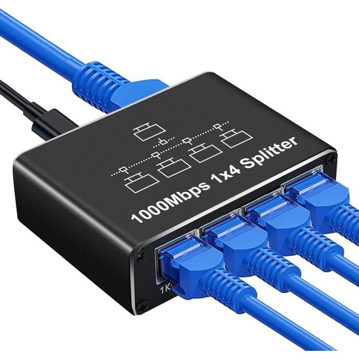 Conmutador Ethernet de 4 puertos, divisor RJ45 de 1000 Mbps, conmutador de red RJ45 dual para ordenador, concentrador, conmutador, enrutador, etc.