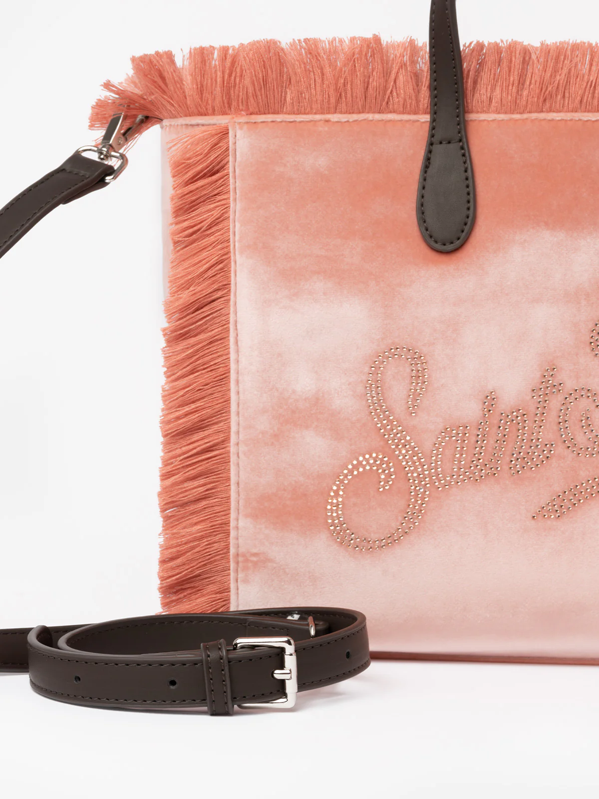 Colette tas in roze fluweel met logo van strass-steentjes