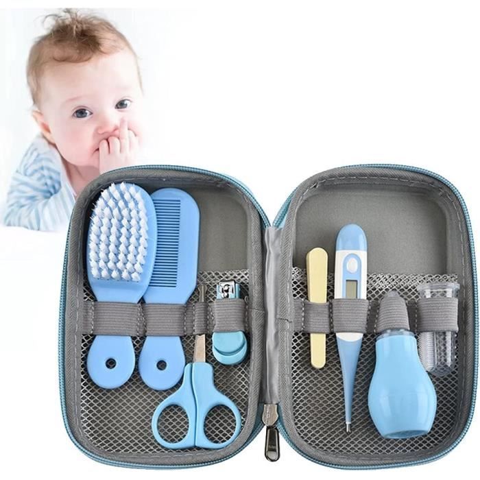 Kit de cuidado para bebés de 8 piezas, neceser profesional para bebés, kit de cuidado para recién nacidos, libre de BPA, azul.