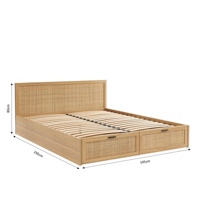 Cama AMANA con cajones, ratán, 140x190 cm, somier de láminas incluido - Madera