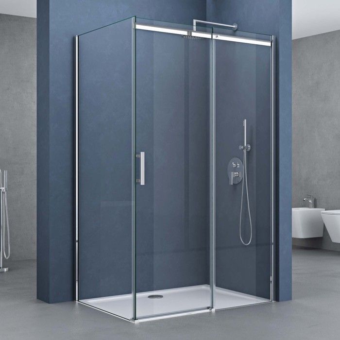Cabina de ducha rectangular Ravenna18k con puerta corredera de 80x120 cm y plato de ducha.