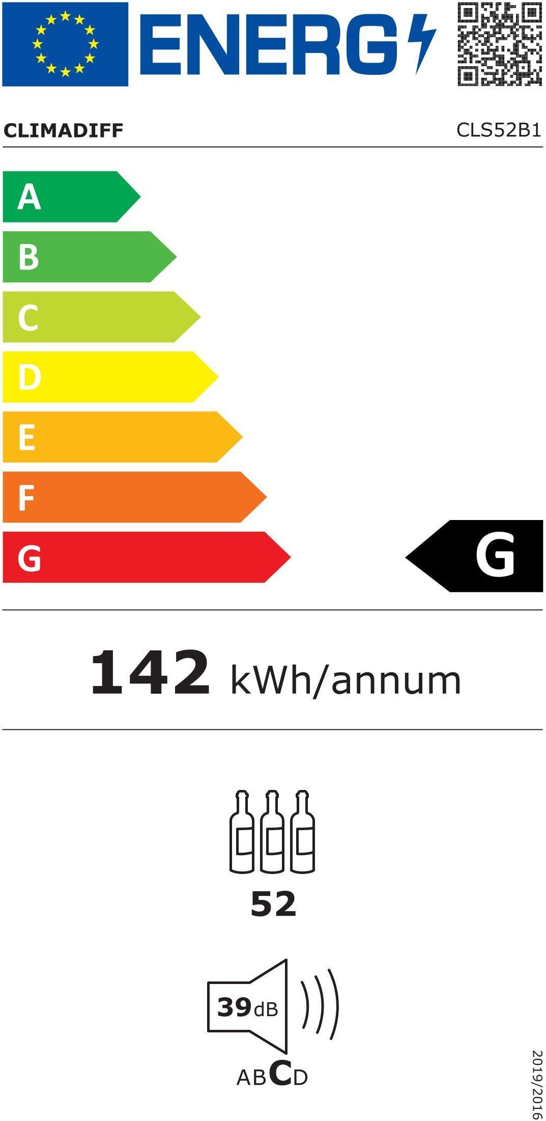 Cave à vin de service - CLIMADIFF - CLS52B1 - 52 bouteilles - Classe G - 49,5 x 56,1 x 83,3 cm