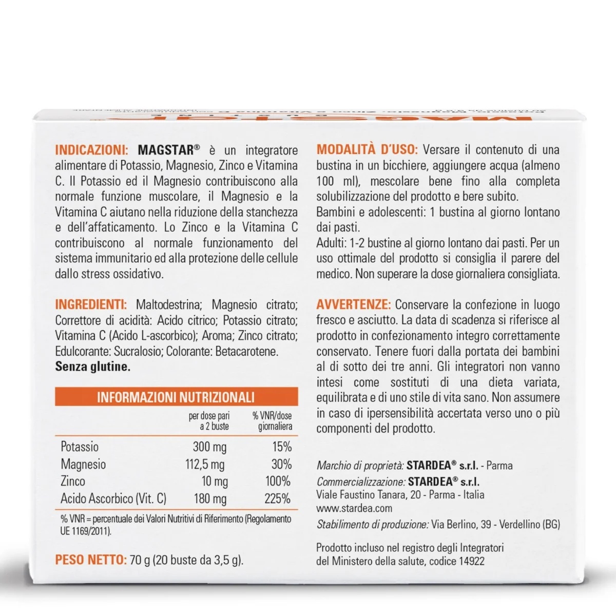 STARDEA Magstar 20 zakjes Voedingssupplement met magnesium en kalium