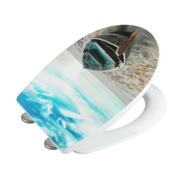 WENKO Abattant WC avec frein de chute Boat, Abattant WC original, fixation acier inox clipsable, Thermoplast, 36,5x45cm,