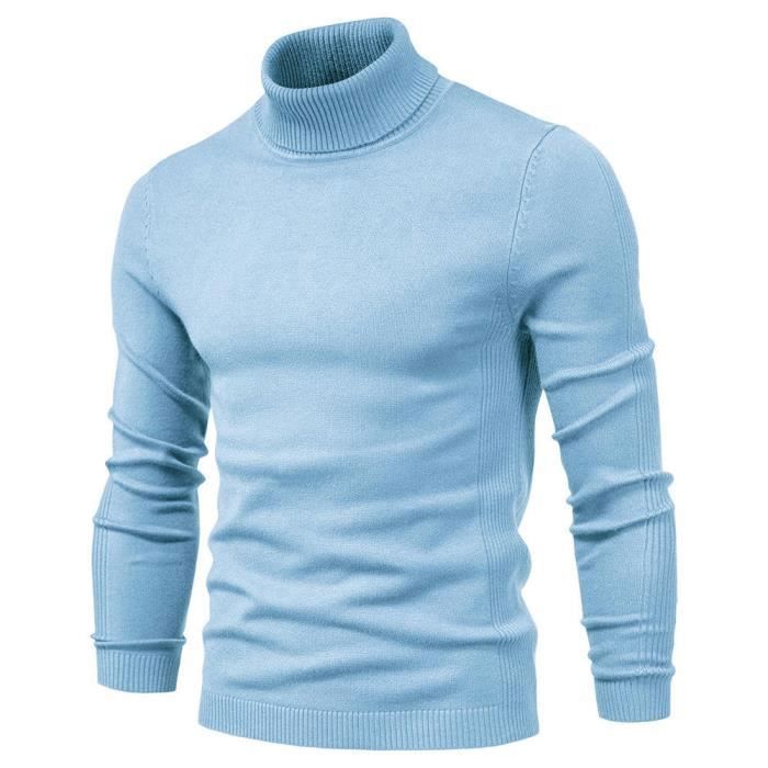 Maglione da uomo a collo alto, maniche lunghe, pullover casual, caldo e confortevole, tinta unita, autunno/inverno - azzurro