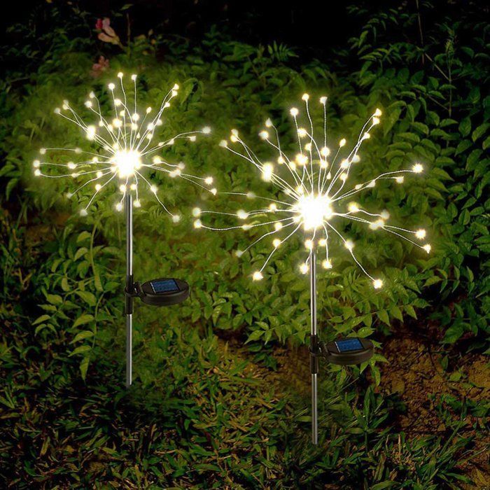 Juego de 2 luces solares - LUMISKY - FIREWORKS SPIKE - Efecto fuegos artificiales LED - 97 cm de alto - Iluminación decorativa para exteriores