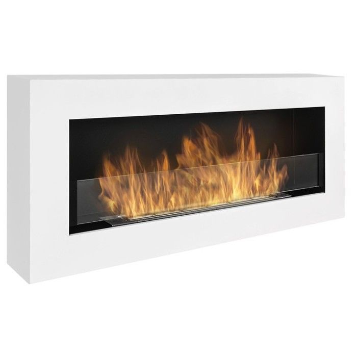 Cheminée bio ethanol BOX blanche 90cm. Cheminee bioethanol avec vitre, murale