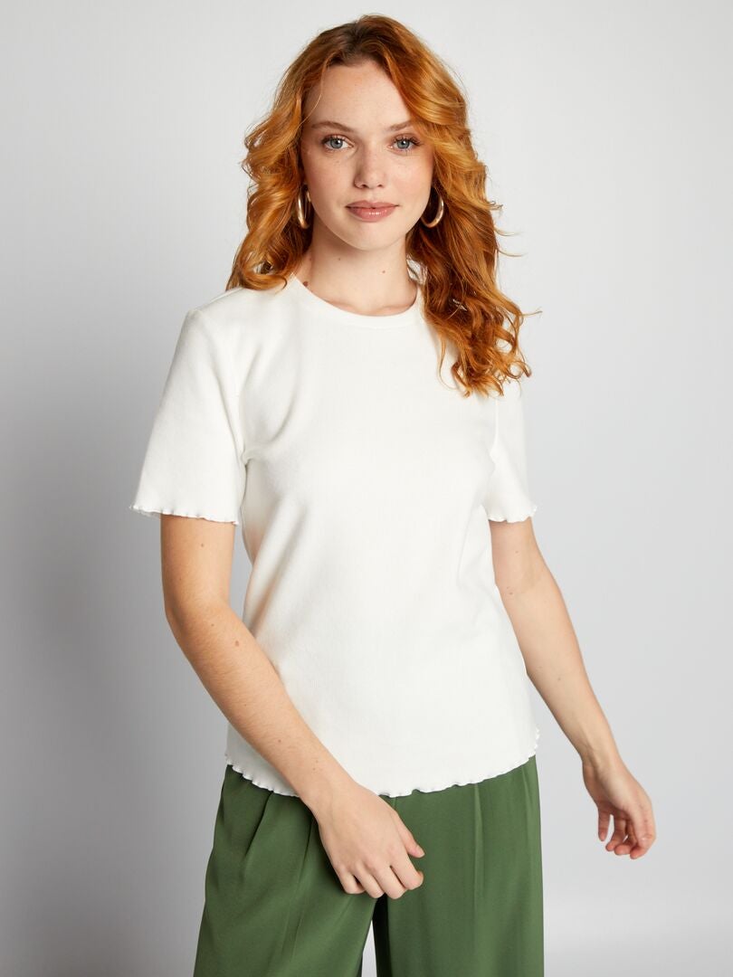 Camiseta canelada de toque macio - BRANCA