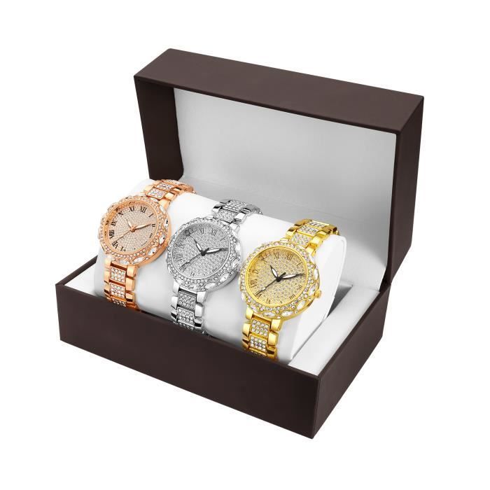 Conjunto de relojes de lujo para mujer - 3 relojes - Diamantes de imitación - Resistente al agua - Cuarzo