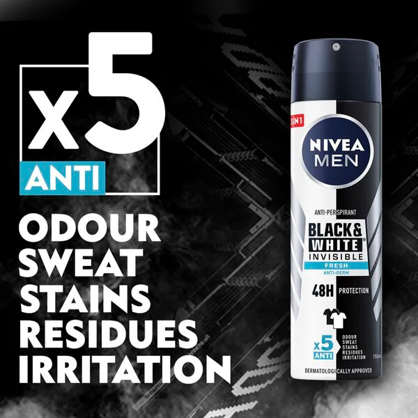 NIVEA Men Black & White Invisible Fresh antiperspiranttisuihke 150 ml