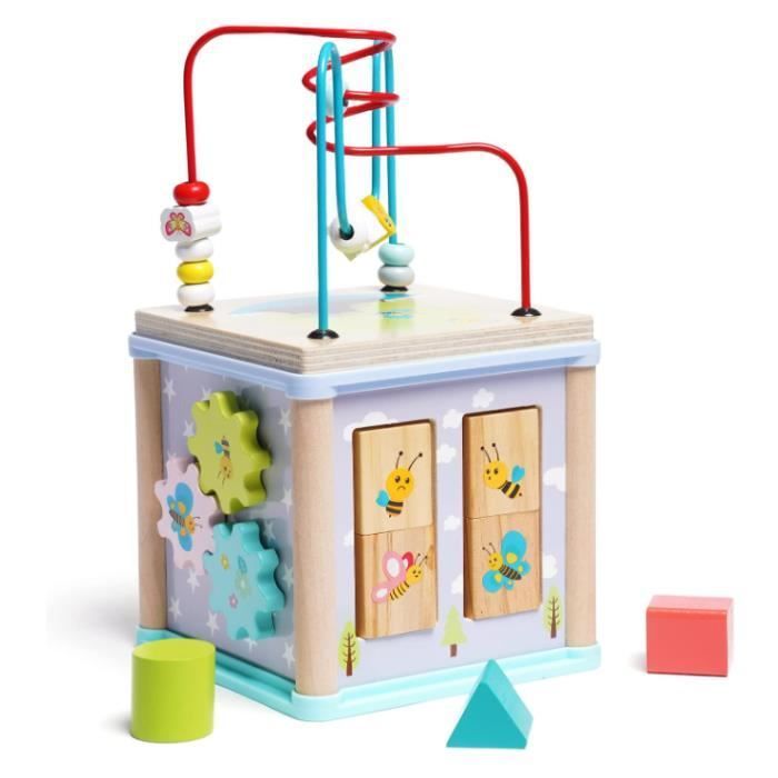 Jouet - Cube d'activités pour enfants - 5 jeux éducatifs - Bois et plastique - 12 mois et plus