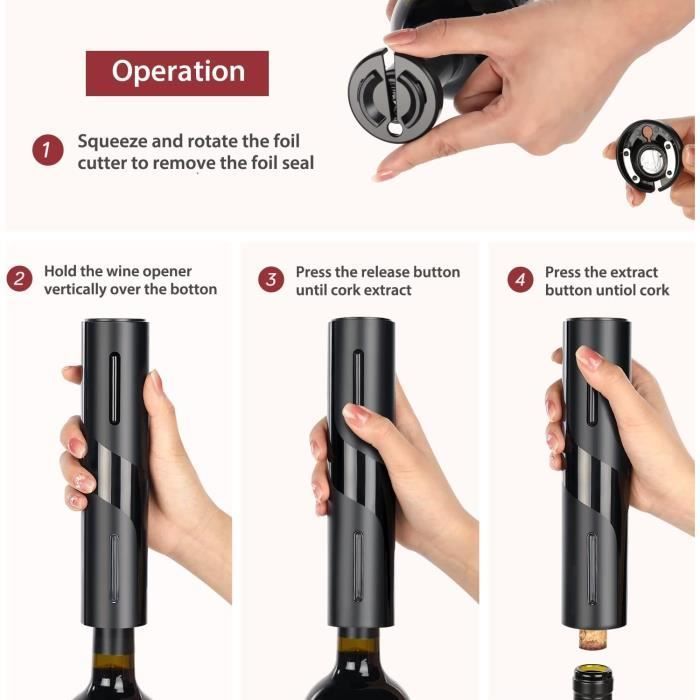 Sacacorchos eléctrico recargable 6 en 1: cortador de cápsulas, aireador y vertedor de vino, tapón de vino - para uso doméstico y en restaurantes.