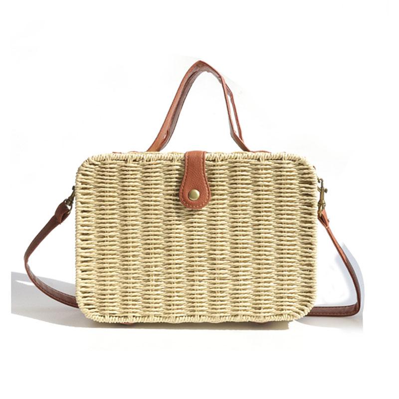 Nuova borsa estiva alla moda, modello box in paglia, stile bohémien, tinta unita, in carta, corda, uncinetto, borse da viaggio e per il tempo libero.