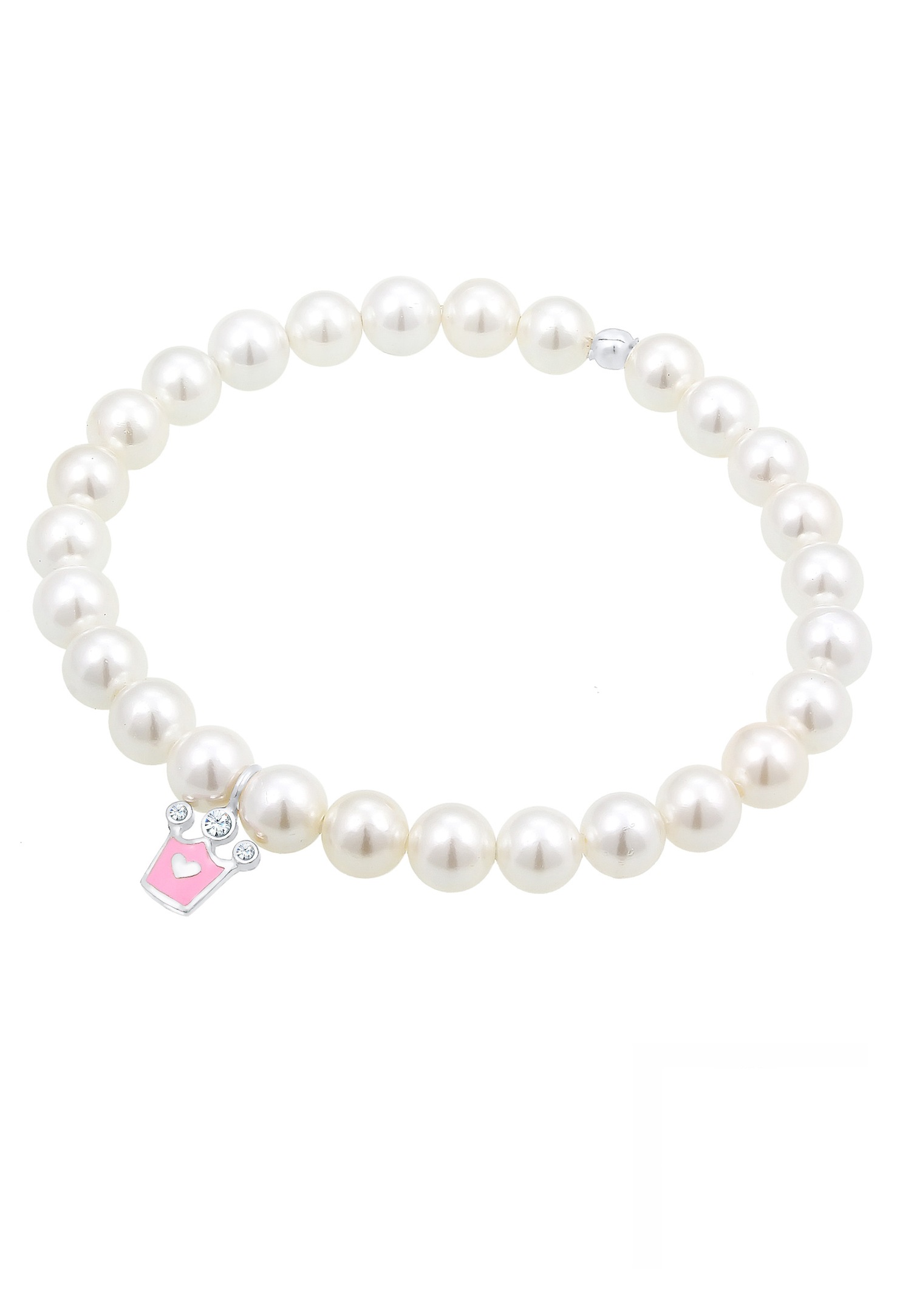 Elli Couronne Émail Pink Perles de Coquillages Cristaux Bracelet Enfants (925/1000) Argent