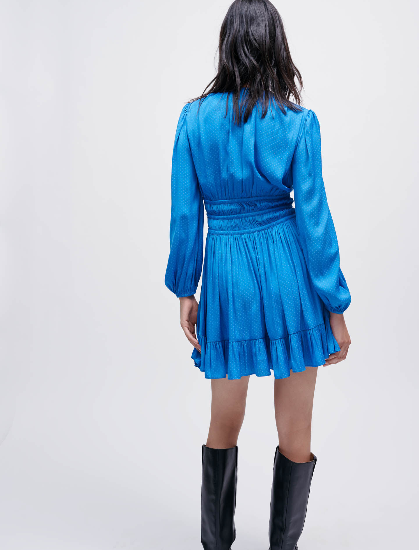 Rochie din satin cu volane - Albastră