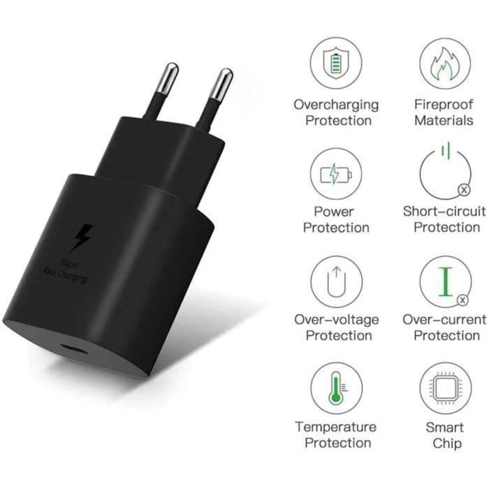 Cargador rápido USB-C Samsung - 25W - Adaptador de corriente - Cable USB-C incluido - Negro