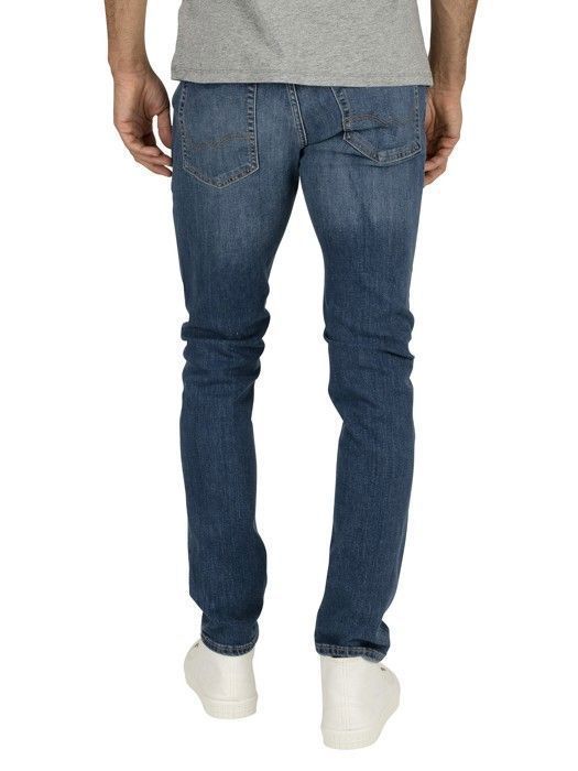 JACK & JONES Herren-Skinny-Jeans, blau – 5 Taschen, niedrige Leibhöhe, Stretch