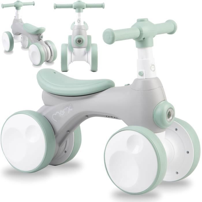 MoMi TOBIS – Draisienne Bébé sans Pédales – Bulles, Lumière LED, Klaxon – Guidon Réglable – Grise