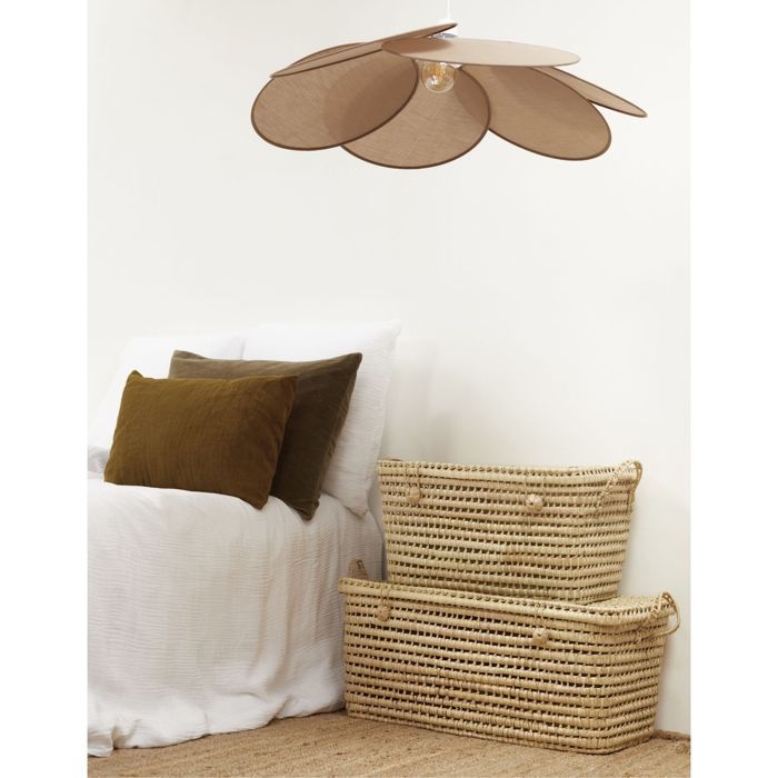 Malle de rangement en feuilles de palmier 80 x 40 x 40 cm – coffre artisanal beige