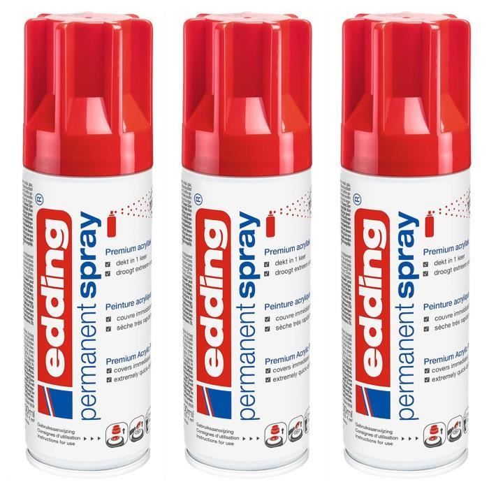 Lot de 3 Sprays 200ml Peinture Acrylique Permanent 5200 Rouge Trafic Brillant