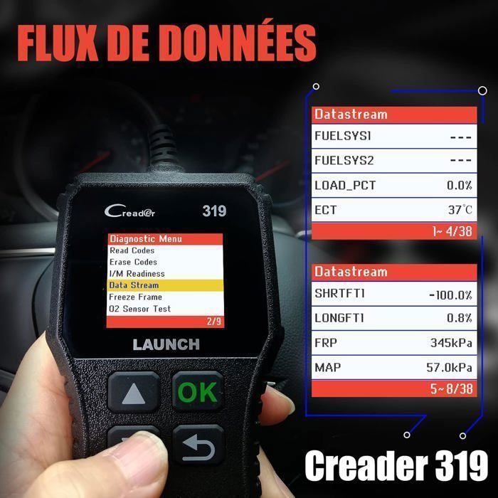 Ferramenta de diagnóstico OBD2 básica LAUNCH CR319 para leitura e eliminação de códigos de falha do motor com teste de sensor O2/EVAP