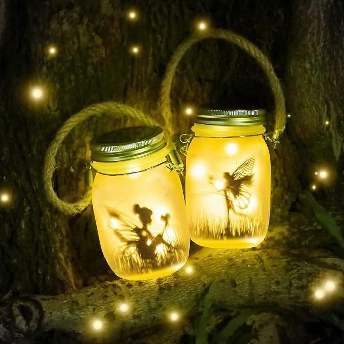 Set of 2 outdoor solar lights, glass jar lights with string lights, waterproof solar lights