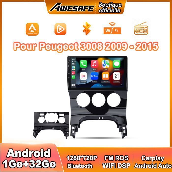 Autoradio AWESAFE Android 13 per Peugeot 3008 (2009-2016) con 1GB+32GB, touchscreen da 9