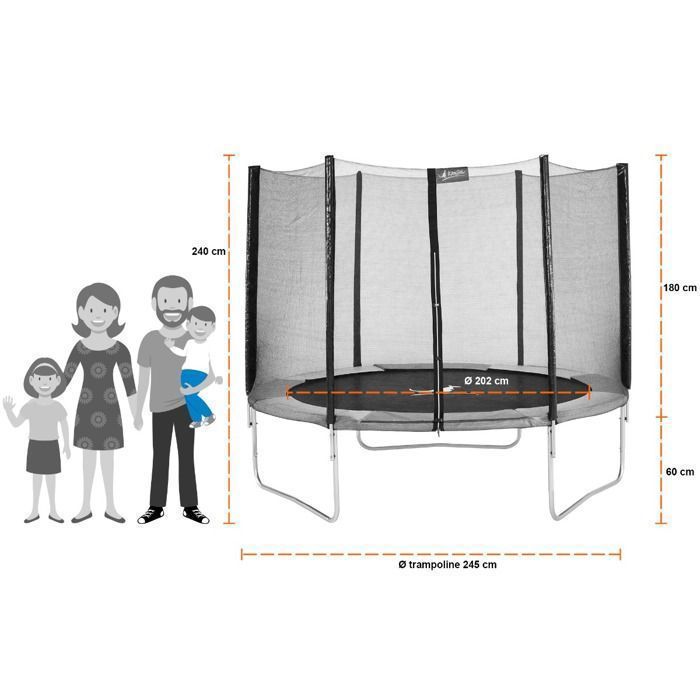 Trampolino KANGUI - RALLI Ø 244-250 cm – Bambino – Rete di sicurezza – Certificazione CE e NF EN 71-14