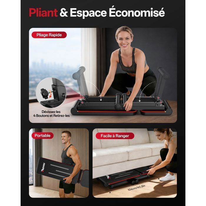 Weight bench - PASYOU - Foldable model - 6 positions - 300 kg capacity - Black
