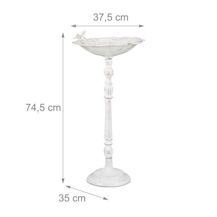 Relaxdays Abreuvoir en fonte, bain avec pied pour oiseaux sauvages, jardin, design antique, 74,5 cm de haut, blanc