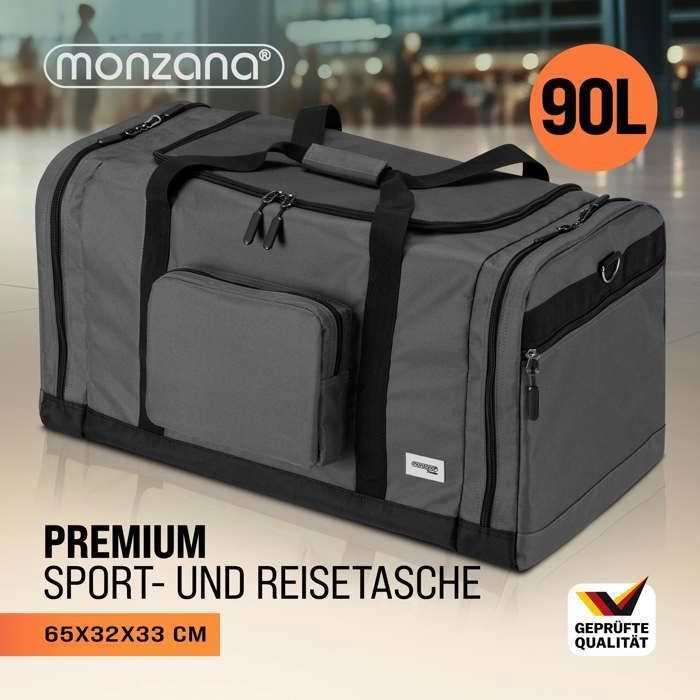 Bolsa de viaje MONZANA®, bolsa deportiva negra, 90 L, bolsa para fitness/fútbol, correa de hombro extraíble/ajustable, bolsa de fin de semana.