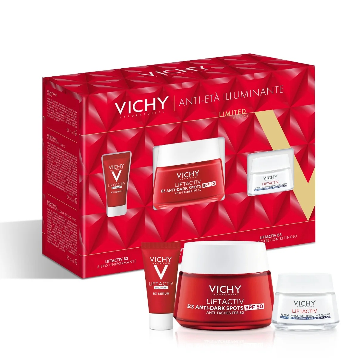 VICHY Liftactiv brightening anti-aging cream B3 SPF50 50 ml + Lift Specialist B3 serum 5 ml + Liftactiv Supreme Night 15 ml
