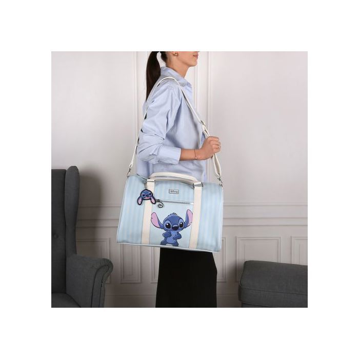 Bolsa de viaje azul de Disney Stitch para jóvenes, bolsa de turismo, equipaje de mano para avión 41x20x26cm
