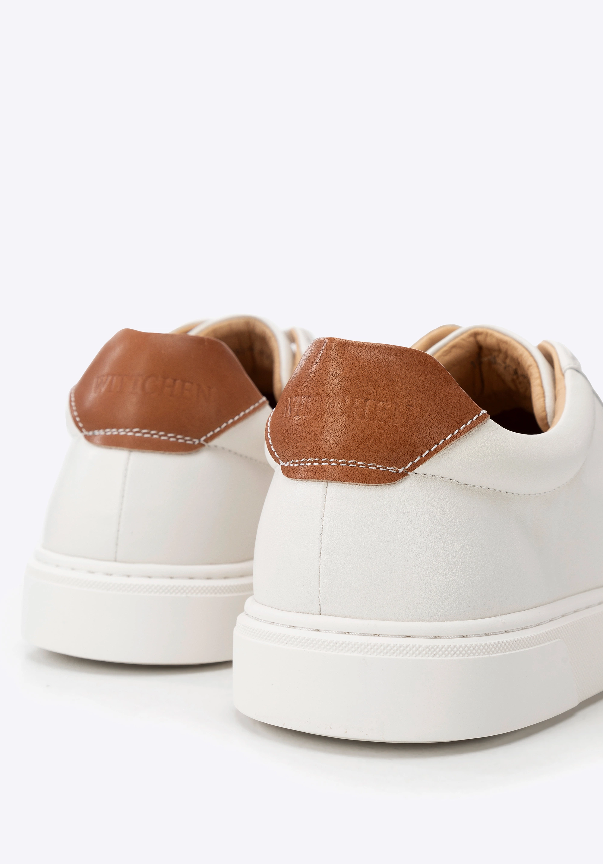 Męskie sneakersy ze skóry dwukolorowe biało - brązowe