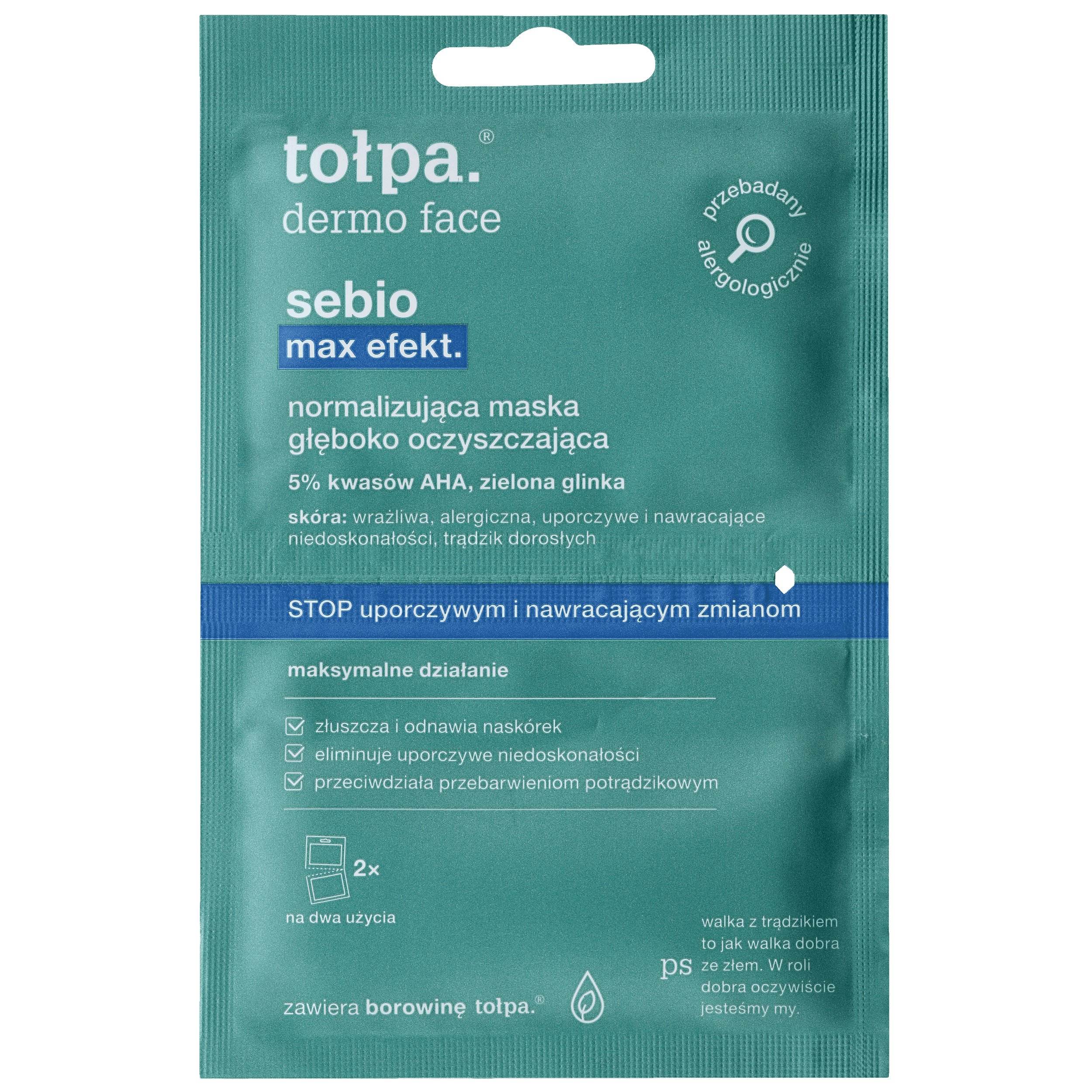 Tołpa normaliserende ansiktsmaske, dyptrensende for sensitiv, kombinert og fet hud, 2x6ml Dermo Face