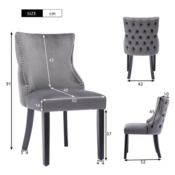 Lot de 6 Chaises de Salle à Manger - Pieds en bois massif-Chaise de Salon en Velours pour Bureau Cuisine Bar Réunion Hôtel ,Gris
