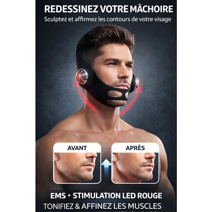 Masque Double Menton- Masque Visage EMS Lifting V-Face – Massage & Tonification – LED Rouge – Rechargeable USB-C – Jawline