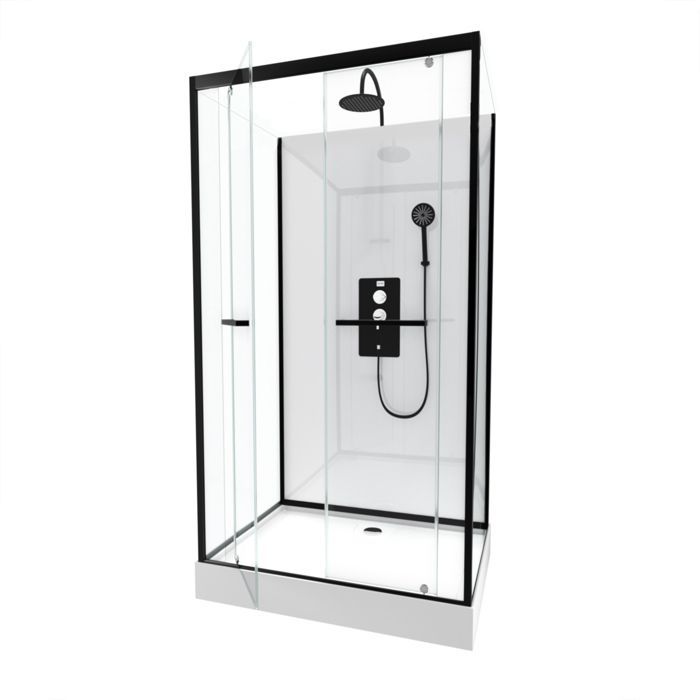 Mampara de ducha rectangular de 110x80x230cm - blanco extra con ribete negro mate - LUNAR