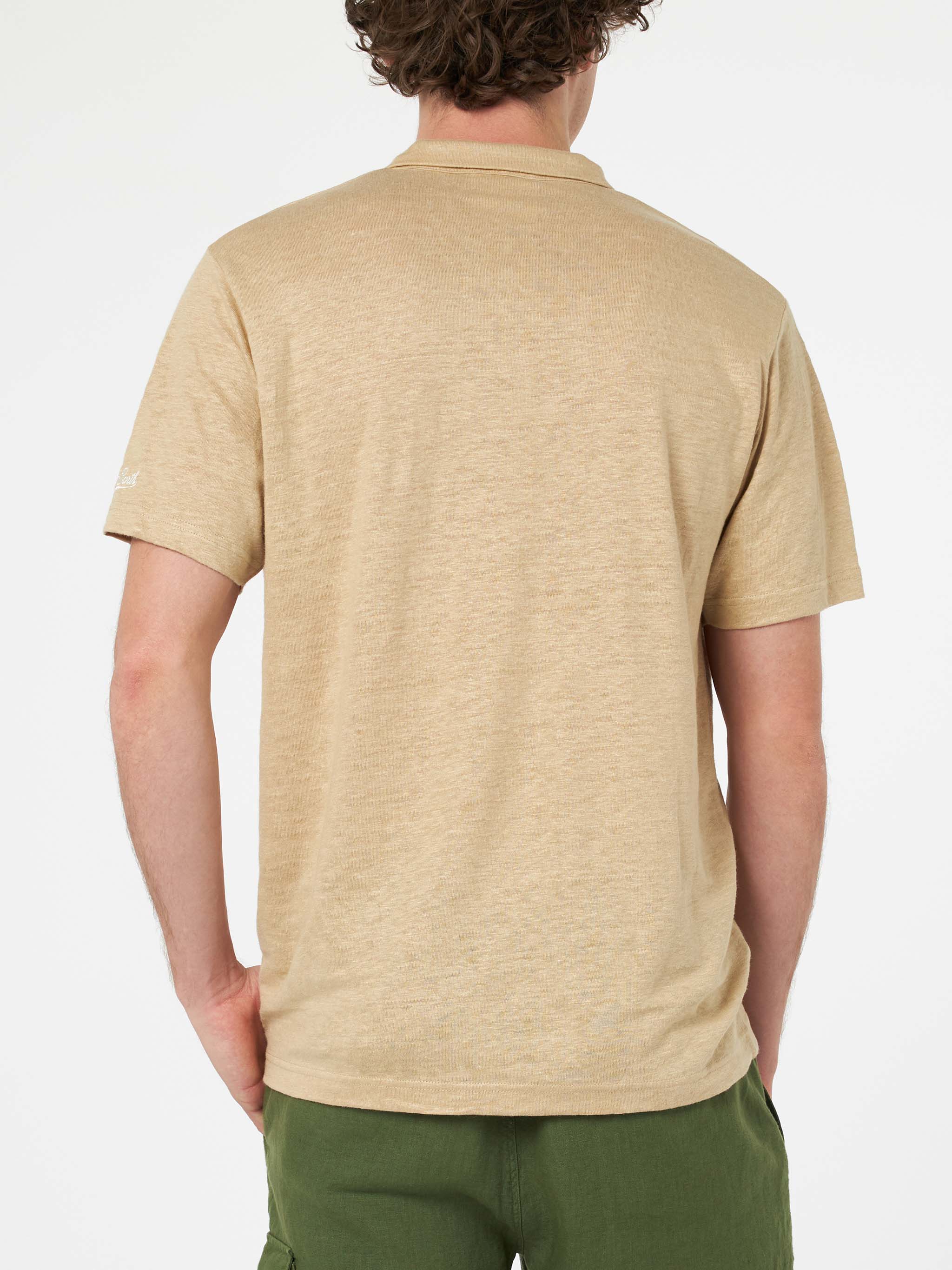 Fraser beige linnen poloshirt zonder knoopjes