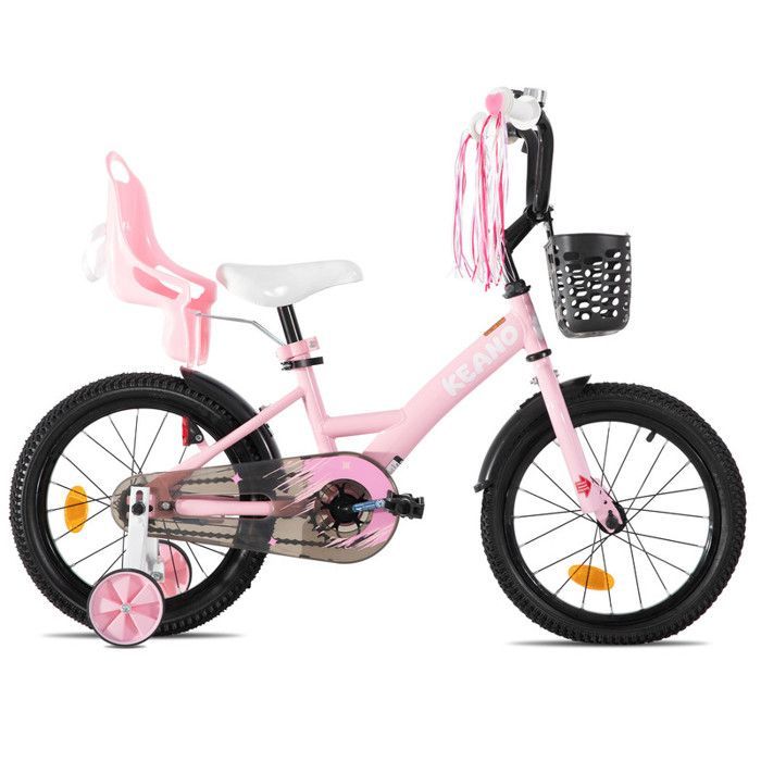 Kinderfiets - JOYSTAR - 40 cm - Met zwart mandje en zijwieltjes - Geschikt voor kinderen van 4 tot 7 jaar - Roze