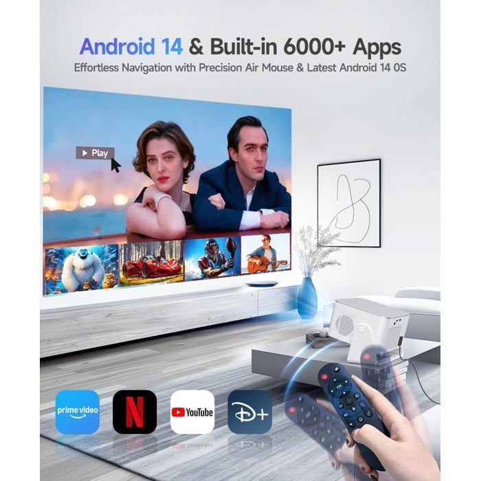 Vidoprojecteur 4K Portable - SUTEO - HY350MAX - 1080P Natif - Compatible 4K/8K - Wi-Fi 6 - Bluetooth 5.4 - Android 14