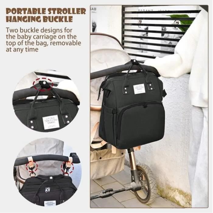 Sac à Dos à Langer avec Matelas à Langer pour Bébé, Grande Capacité Sac à Couches Multifonction Imperméable Sac de Voyage