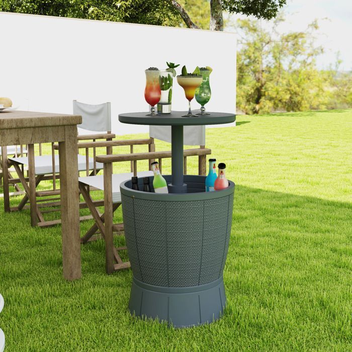 Tavolino con secchiello per il ghiaccio 3 in 1 Outsunny - con vassoio telescopico - per birra, vino, giardino - Ø 49 x 58-84 cm - Grigio