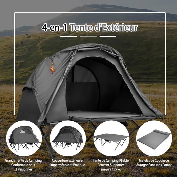 Tienda de campaña elevada COSTWAY de tejido Oxford 600D - Colchón autoinflable, bolsa de transporte con ruedas, doble techo, impermeable, gris