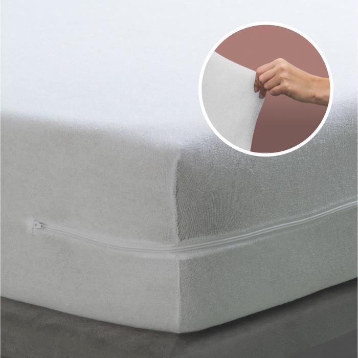 Mattress cover - TURAL - 160x190/200cm - 100% cotton terry cloth - Zipper closure - Heat resistant